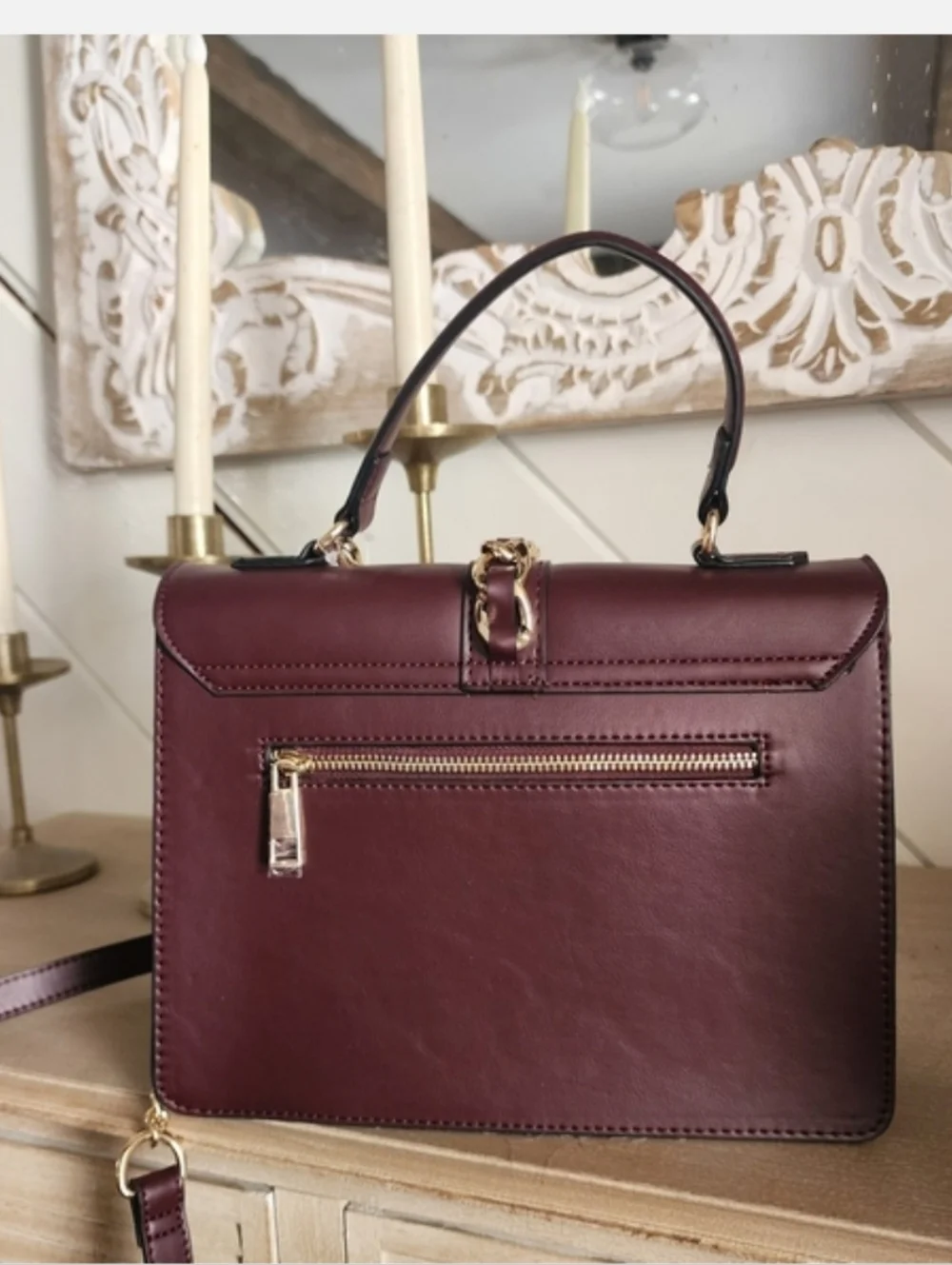 Aldo Women's Burgundy & Cream Top-Handle Handbag, MSRP $75, Vegan, NWOT - Picture 2 of 4